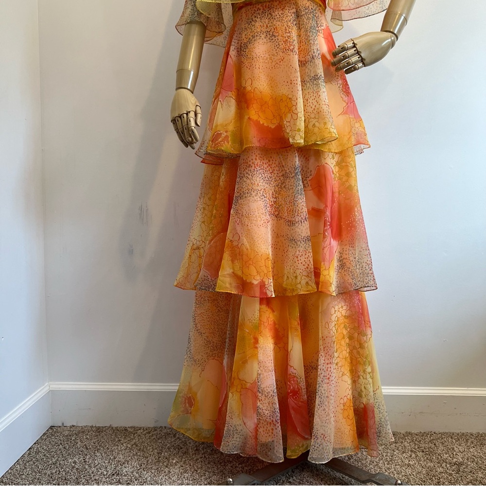 ๐HP๐ Vintage Miss Elliette California Floral Chiffon Layered Caplet Maxi Dress - Picture 3 of 16